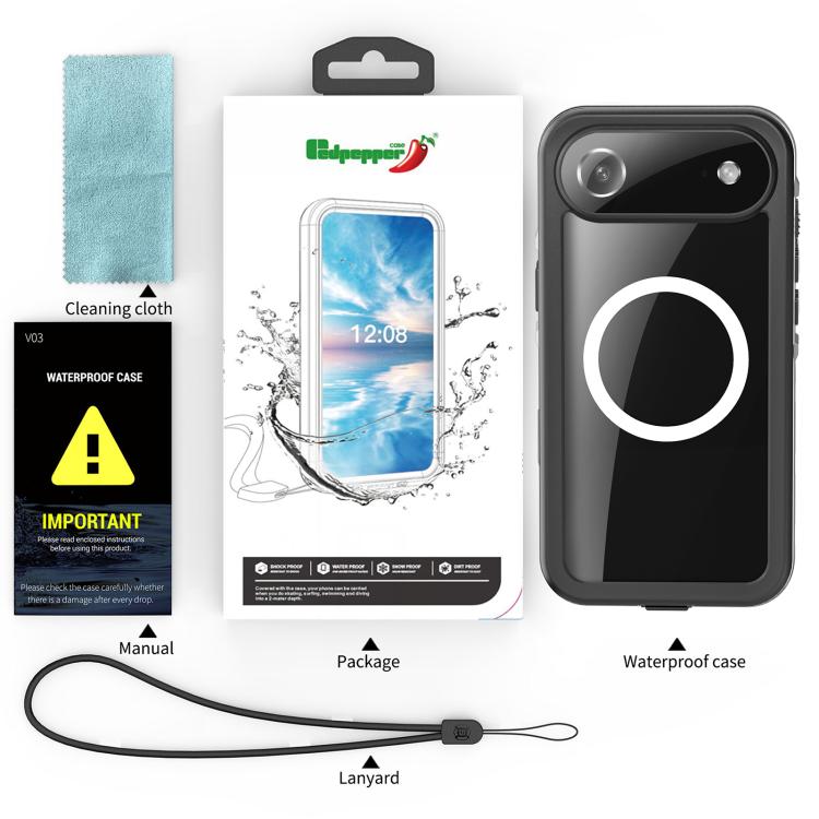 For iPhone Air RedPepper Transparent Dot IP68 Waterproof Triple-proof MagSafe Phone Case(Black Dark Grey) by RedPepper
