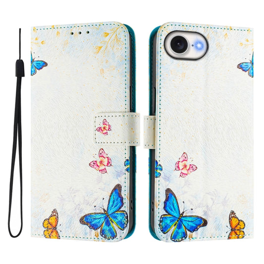 For iPhone 16e Art Colored Drawing Pattern Leather Phone Case(Butterfly house) by bashfashion
