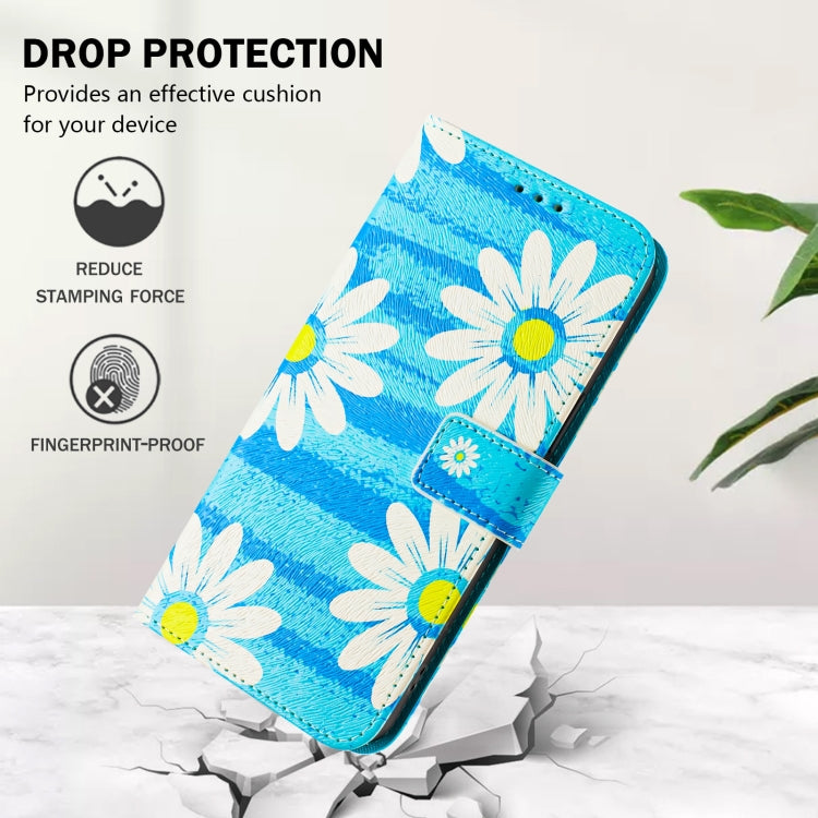 For iPhone 16e Art Colored Drawing Pattern Leather Phone Case(Blue daisy) by bashfashion