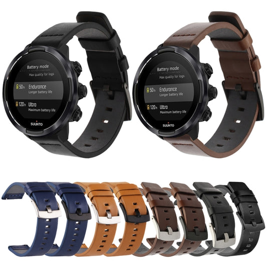 For Suunto 9 / Suunto 7 Steel Buckle 24mm Genuine Leather Watch Band(Yellow Silver) by bashfashion