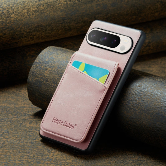 For Google Pixel 9 / 9 Pro Fierre Shann Crazy Horse Card Holder Back Cover PU Phone Case(Pink) by FIERRE SHANN