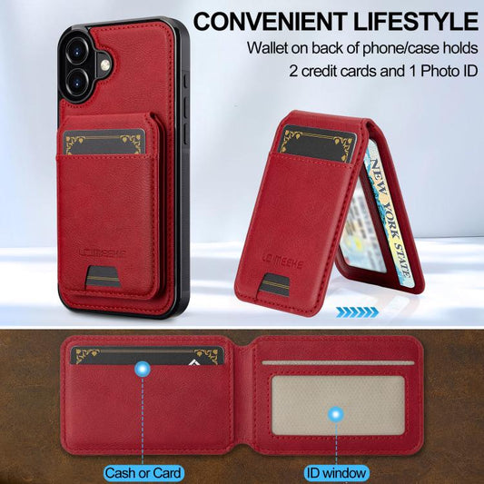 For iPhone 17 LC.IMEEKE L3 Series Detachable RFID Card Bag Magsafe Phone Case(Red) by LC.IMEEKE