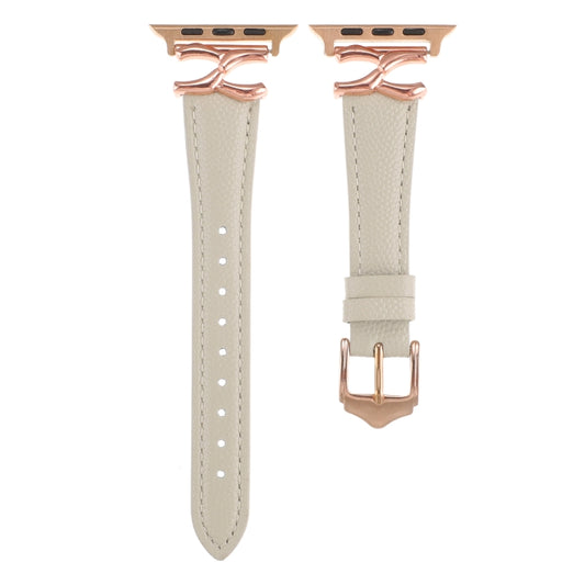 For Apple Watch 42mm / 41mm / 40mm / 38mm X-shaped Buckle Genuine Leather Watch Band(Beige) by bashfashion