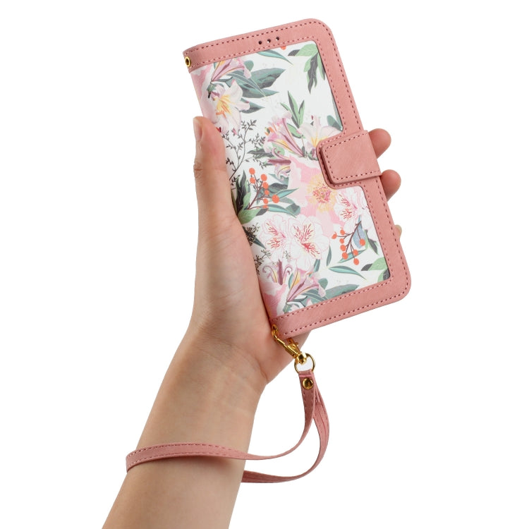 For iPhone 16e Floral Pattern Leather Phone Case with Lanyard(Pink) by bashfashion