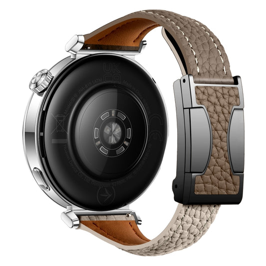 20mm Universal Slim Magnetic Buckle Genuine Leather Watch Band(Dark Brown Light Grey) by bashfashion