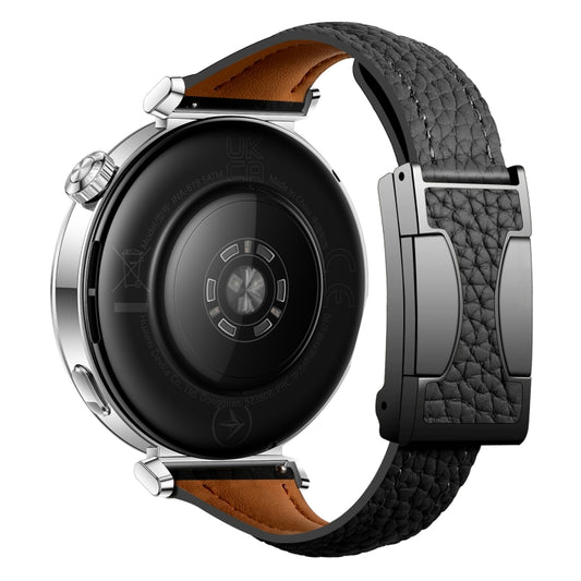 20mm Universal Slim Magnetic Buckle Genuine Leather Watch Band(Black) by bashfashion