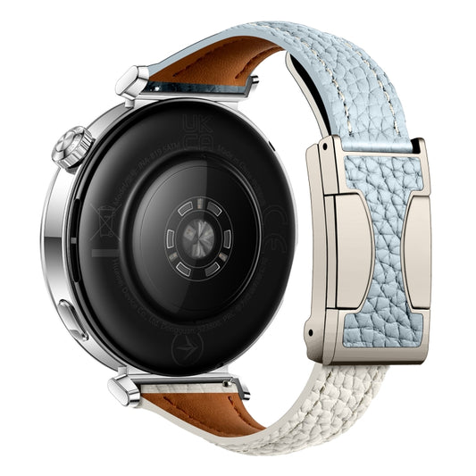 20mm Universal Slim Magnetic Buckle Genuine Leather Watch Band(Blue Beige) by bashfashion