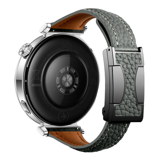 20mm Universal Slim Magnetic Buckle Genuine Leather Watch Band(Dark Green) by bashfashion