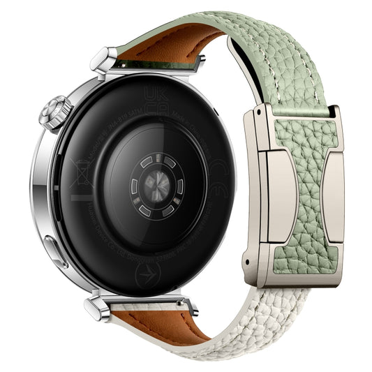 22mm Universal Slim Magnetic Buckle Genuine Leather Watch Band(Green Beige) by bashfashion