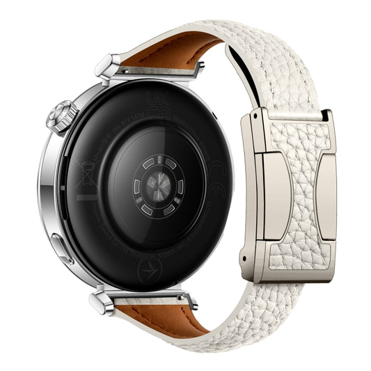 22mm Universal Slim Magnetic Buckle Genuine Leather Watch Band(Beige) by bashfashion