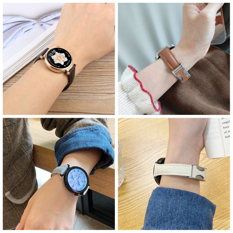 20mm Universal Slim Magnetic Buckle Genuine Leather Watch Band(Black) by bashfashion