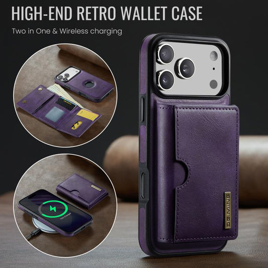 For iPhone 17 Pro Max DG.MING M6 Series RFID Tri-fold Card Bag Removable Leather Phone Case(Purple) by DG.MING