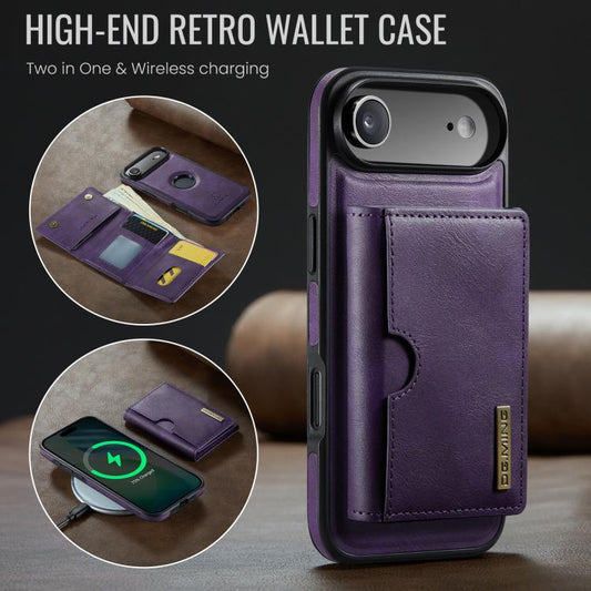 For iPhone Air DG.MING M6 Series RFID Tri-fold Card Bag Removable Leather Phone Case(Purple) by DG.MING