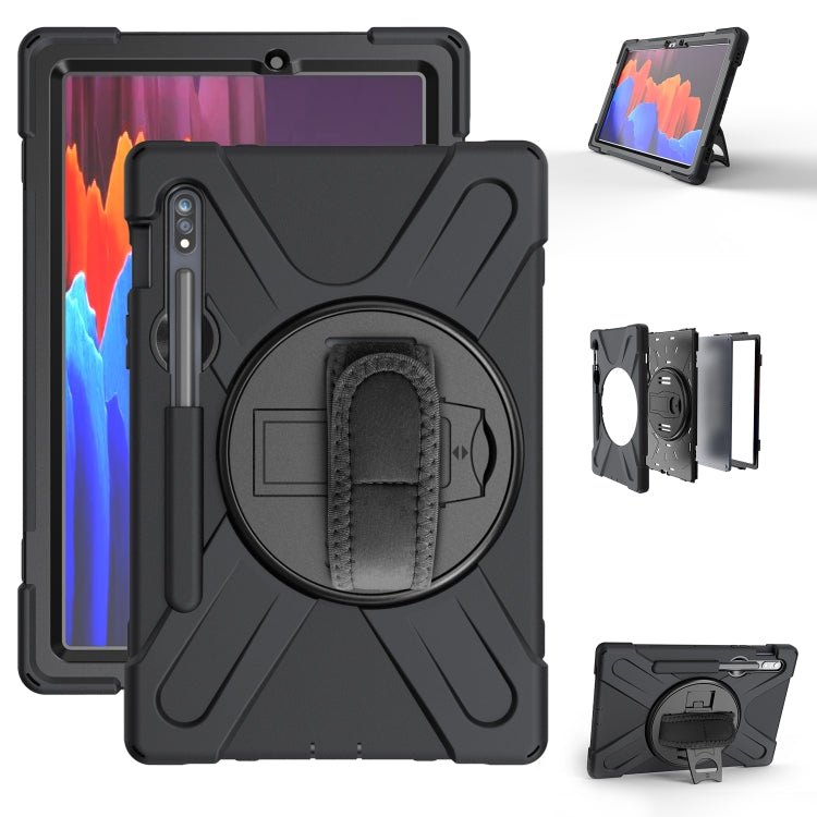 For Samsung Galaxy Tab S9 / Galaxy Tab S8 / Galaxy Tab S7 (2020) T870 Shockproof Colorful Silicone + PC Protective Case with Holder & Shoulder Strap & Hand Strap & Pen Slot(Black) by bashfashion