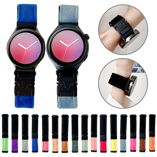 For Samsung Galaxy Watch 7 / 6 / 5 Snap Button Brushed Plush Watch Band(Black Yellow) by bashfashion