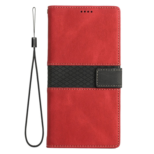 For iPhone 16e Grid Stitching Leather Phone Case with Lanyard(Red) by bashfashion