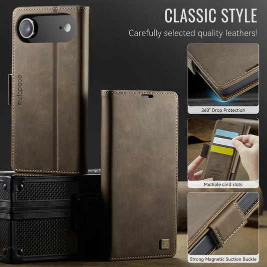 For iPhone Air AutSpace A11 Side Buckle MagSafe Magnetic RFID Phone Leather Case(Coffee) by AutSpace