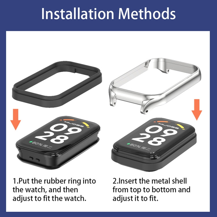 For Xiaomi Smart Band 9 Active / Redmi Band 3 Mijobs Metal Shell Microfiber PU Leather Watch Band(Black Silver) by MIJOBS