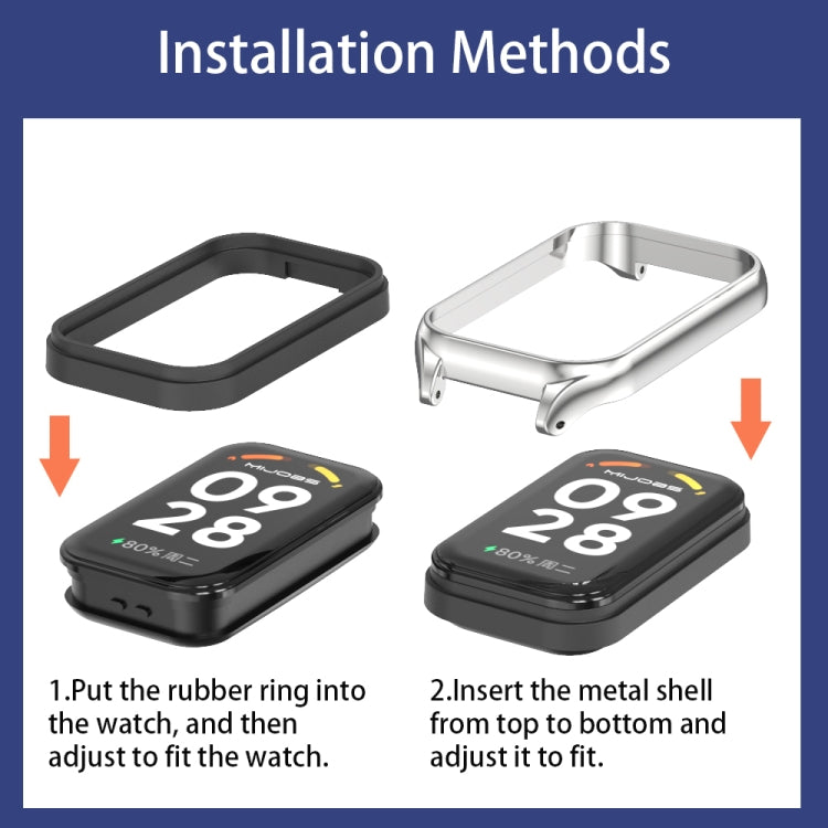 For Xiaomi Smart Band 9 Active / Redmi Band 3 Mijobs Metal Shell Silicone Watch Band(White Silver) by MIJOBS