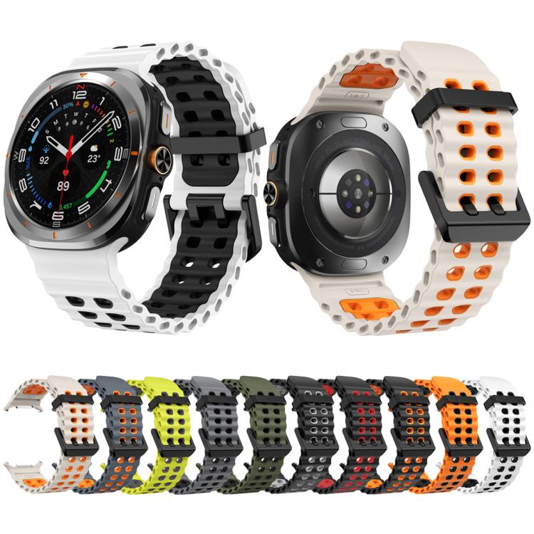 For Samsung Galaxy Watch Ultra 47mm / Ultra 2025 Ocean Two Color Dual-Row Hole Silicone Watch Band(Space Gray Orange) by bashfashion