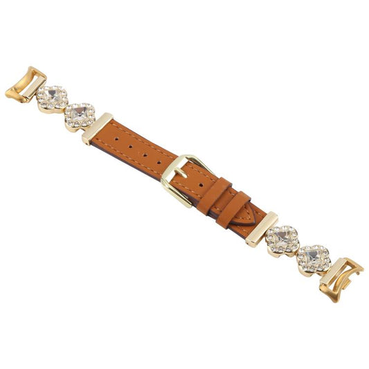 For Xiaomi Smart Band 9 / 8 Metal Diamond Leather Bracelet Watch Band(Gold Brown) by bashfashion