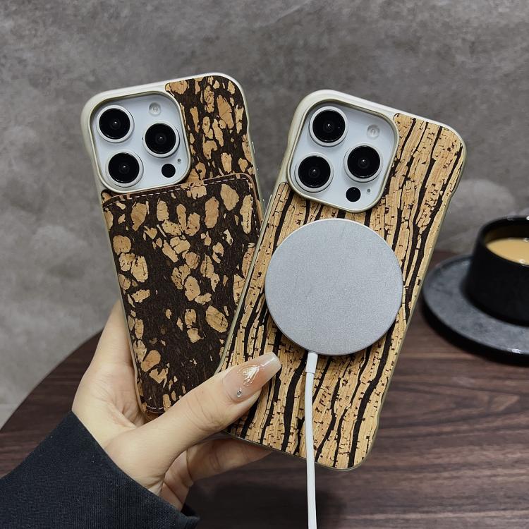 For iPhone 15 Pro Max Denior D24 Paint MagSafe Card Slot Phone Case(Yellow Wood Grain) by Denior