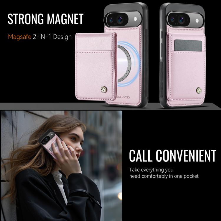 For Google Pixel 9 / 9 Pro JEEHOOD J06 British Style RFID MagSafe Card Bag PU Phone Case(Pink) by JEEHOOD