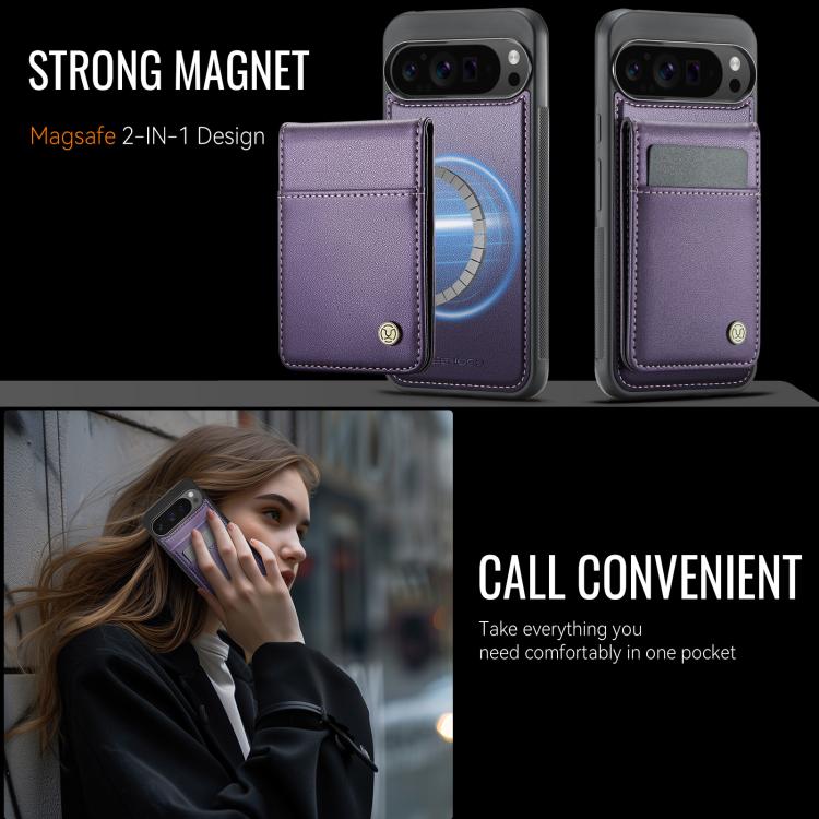 For Google Pixel 9 Pro XL JEEHOOD J06 British Style RFID MagSafe Card Bag PU Phone Case(Purple) by JEEHOOD