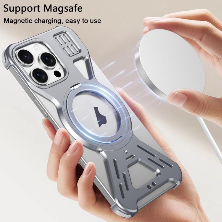 For iPhone 15 Armor 360 Holder Frameless Alloy MagSafe Phone Case(Black) by bashfashion