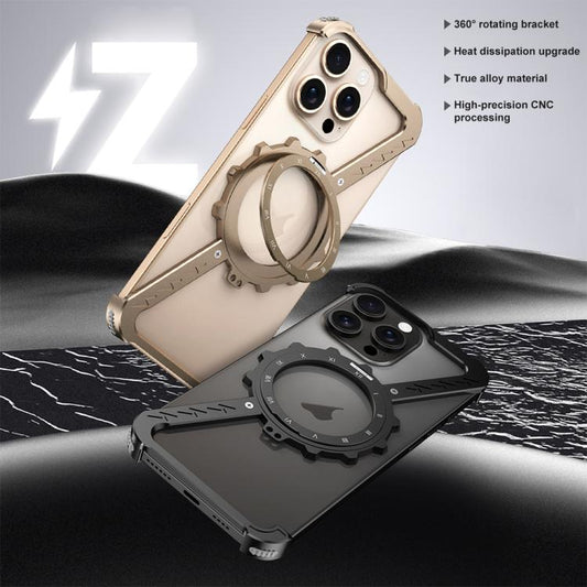 For iPhone 16 Z-shaped Frameless Metal 360 Holder MagSafe Phone Case(Desert Gold) by bashfashion