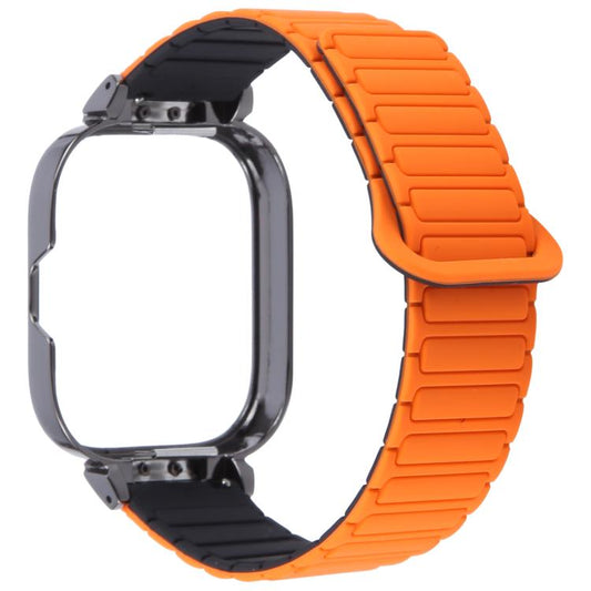 For Redmi Watch 5 / Watch 4 Metal Black Frame Integrated I-shaped Magnetic Silicone Watch Band(Orange Black) by bashfashion