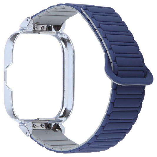 For Redmi Watch 5 / Watch 4 Metal Silver Frame Integrated I-shaped Magnetic Silicone Watch Band(Indigo Gray) by bashfashion