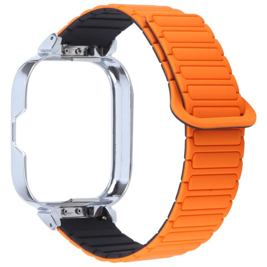 For Redmi Watch 5 / Watch 4 Metal Silver Frame Integrated I-shaped Magnetic Silicone Watch Band(Orange Black) by bashfashion