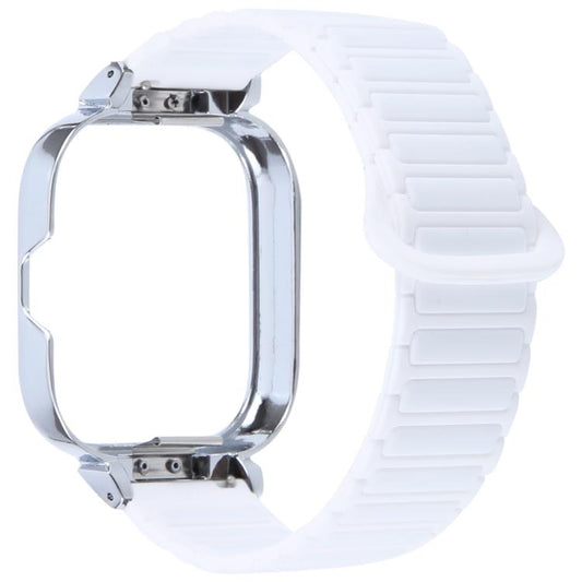 For Redmi Watch 5 / Watch 4 Metal Silver Frame Integrated I-shaped Magnetic Silicone Watch Band(Ceramic White) by bashfashion