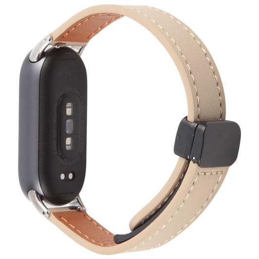 For Xiaomi Smart Band 9 / 8 Folding Magnetic Buckle Microfiber Leather Watch Band(Cream Apricot) by bashfashion