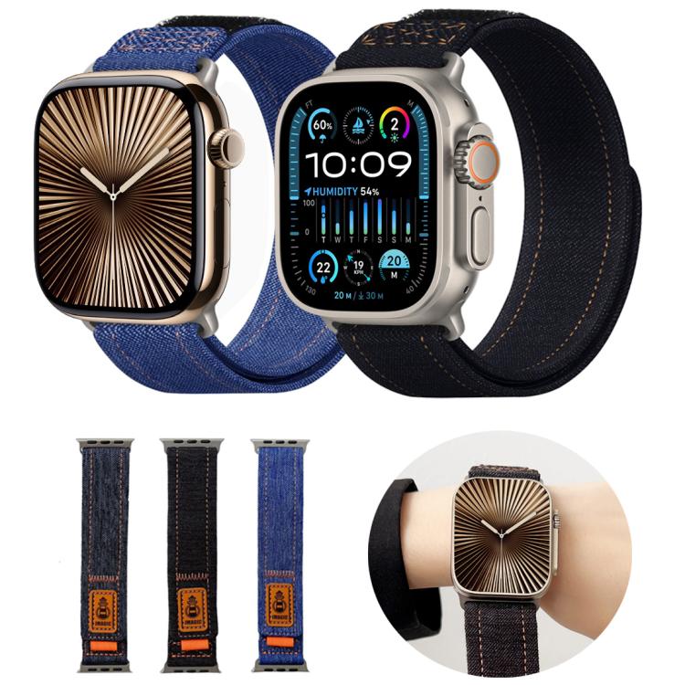 For Apple Watch 42mm / 41mm / 40mm / 38mm Denim Nylon Hook and Loop Fastener Canvas Watch Band(Blue) by bashfashion