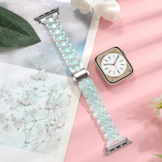 For Apple Watch 46mm / 49mm / 45mm / 44mm Small Waist Rhombus Three-bead Resin Watch Band(Gradient Green) by bashfashion