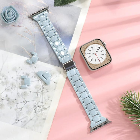 For Apple Watch 46mm / 49mm / 45mm / 44mm Small Waist Rhombus Three-bead Resin Watch Band(Turquoize) by bashfashion