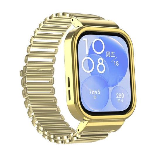 For Huawei Watch Fit3 Hollow Chain Metal Frame Watch Band(Gold) by bashfashion