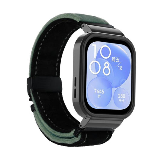 For Huawei Watch Fit3 Brushed Metal Black Frame Watch Band(Black Army Green) by bashfashion