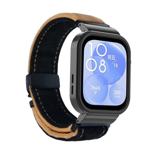 For Huawei Watch Fit3 Brushed Metal Black Frame Watch Band(Black Light Brown) by bashfashion