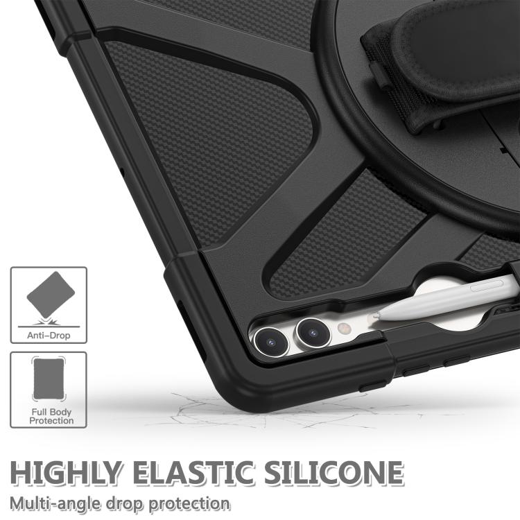 For Samsung Galaxy Tab S10 Ultra / S9 Ultra Rotatable Kickstand Grip Silicone Hybrid PC Tablet Case(Black) by bashfashion