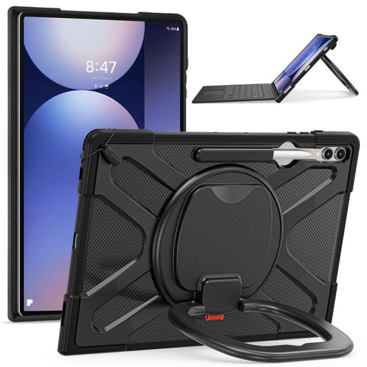For Samsung Galaxy Tab S10 Ultra / S9 Ultra Handle Kickstand Silicone Hybrid PC Tablet Case(Black) by bashfashion