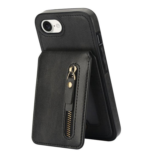 For iPhone 16e Zipper Wallet Split MagSafe Leather Back Phone Case(Black) by bashfashion