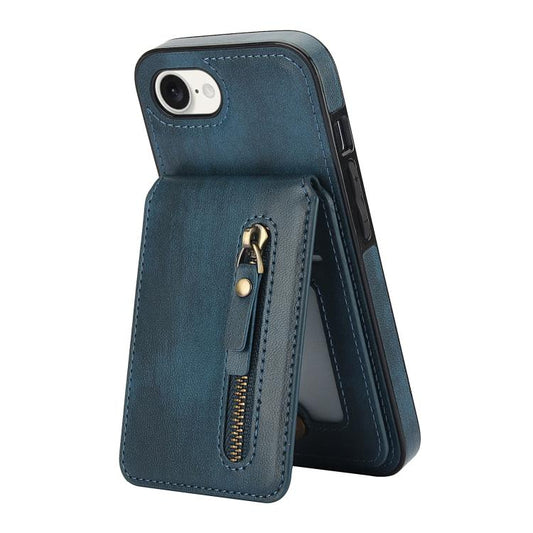 For iPhone 16e Zipper Wallet Split MagSafe Leather Back Phone Case(Blue) by bashfashion