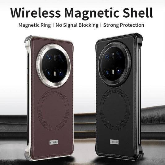 For Huawei Mate 60 Pro+ Metal Frameless MagSafe Leather Phone Case(Black) by bashfashion