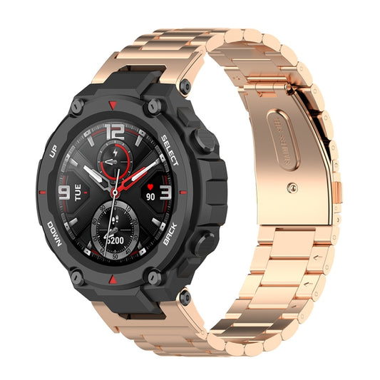 For Huami Amazfit T-Rex A1918 3-Beads Stainless Steel Watch Band with Screwdriver(Rose Gold) by bashfashion