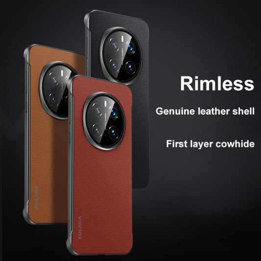 For Honor Magic7 Pro SULADA Frameless Top Layer Cowhide Leather Hybrid PC Phone Case(White) by SULADA