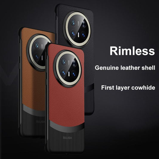 For Huawei Mate 70 SULADA Frameless Top Layer Cowhide Leather Hybrid PC Phone Case(Blue) by SULADA