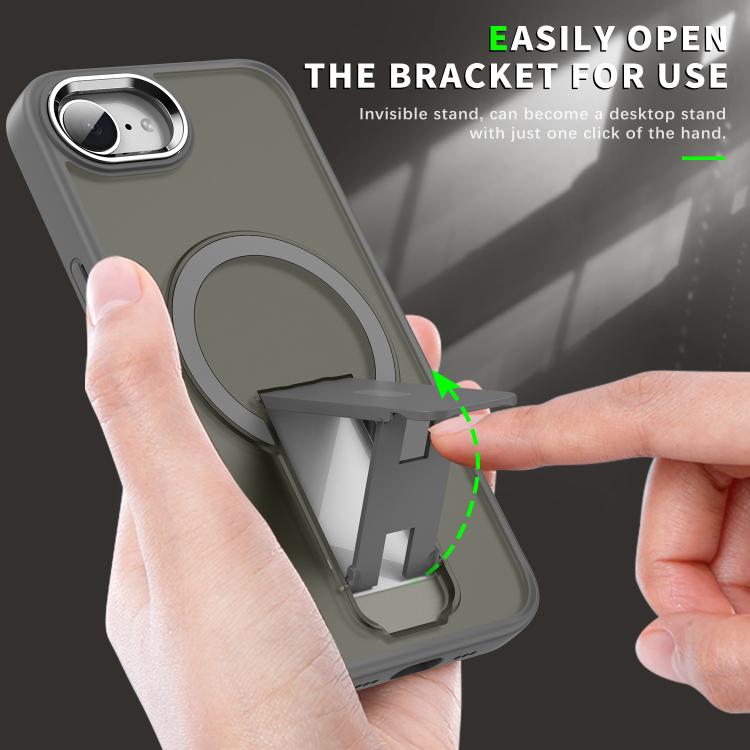 For iPhone 16e Acrylic Hybrid TPU MagSafe Holder Phone Case(Dark Blue) by bashfashion